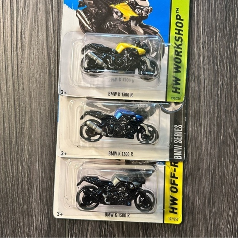 Hot Wheels BMW K 1300 R Motorcycles Set of 3 Blue, Yellow, Gray